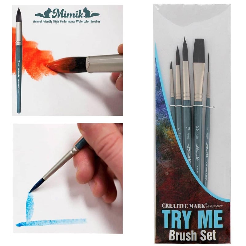 Creative Mark Artist Paint Brush Set - Mimik Synthethic Squirrel Short Handle Paint Brushes - Assorted Sizes - Try Me Pack - 5 Pieces - Image 4